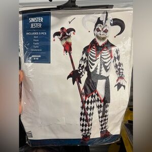 Kids Boys Sinister Jester Clown Costume Twisted Killer Circus Child Medium 8-10